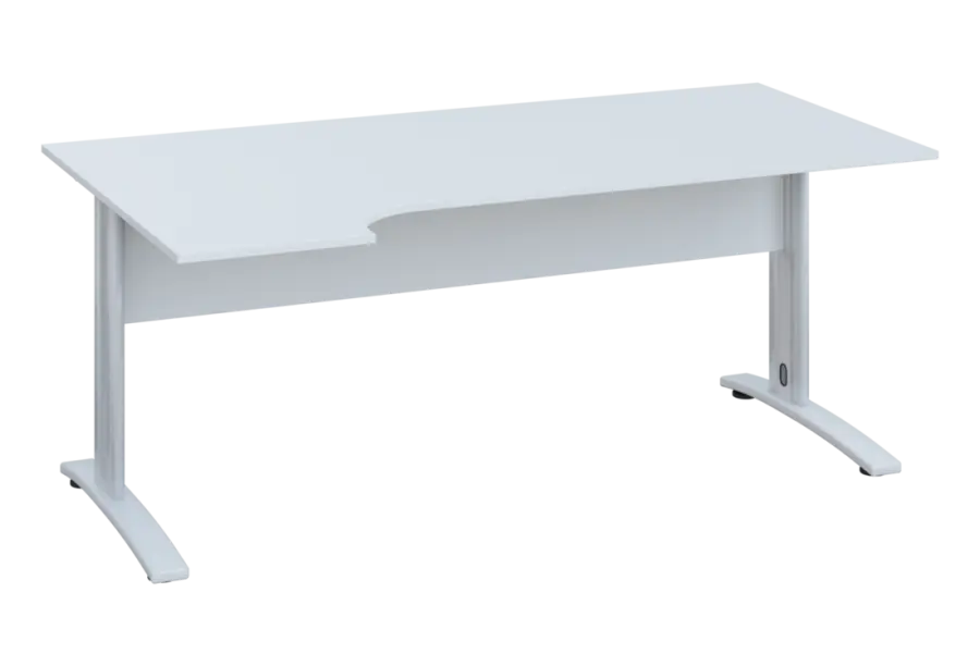 ERK 18 - 184 stůl kancelářský, rohový, levý, kovová podnož bílá, deska 18 mm, široký 1800 mm, bílá